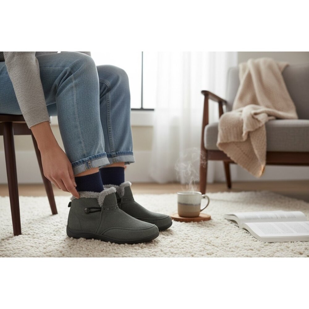 Easy Spirit Essenza Womens Faux‎ Fur-Lined Suede Ankle Boots Grey Size 8.5